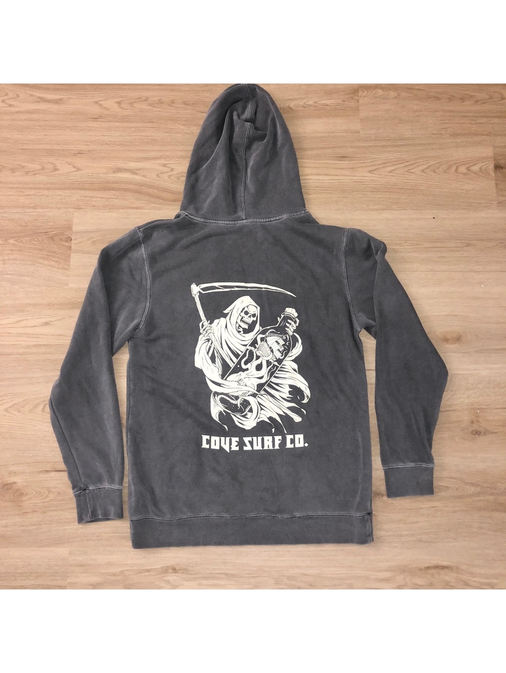 COVE SURF CO HOODIE SKELETON GRIM REAPER SKULL SWEATSHIRT DARK GRAY MENS MEDIUM